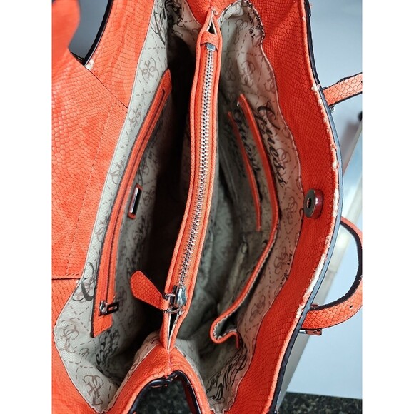 GUESS Y2k Purse, Handbag Adj Strap Tote Coral/Pink Faux Leather - Picture 12 of 16